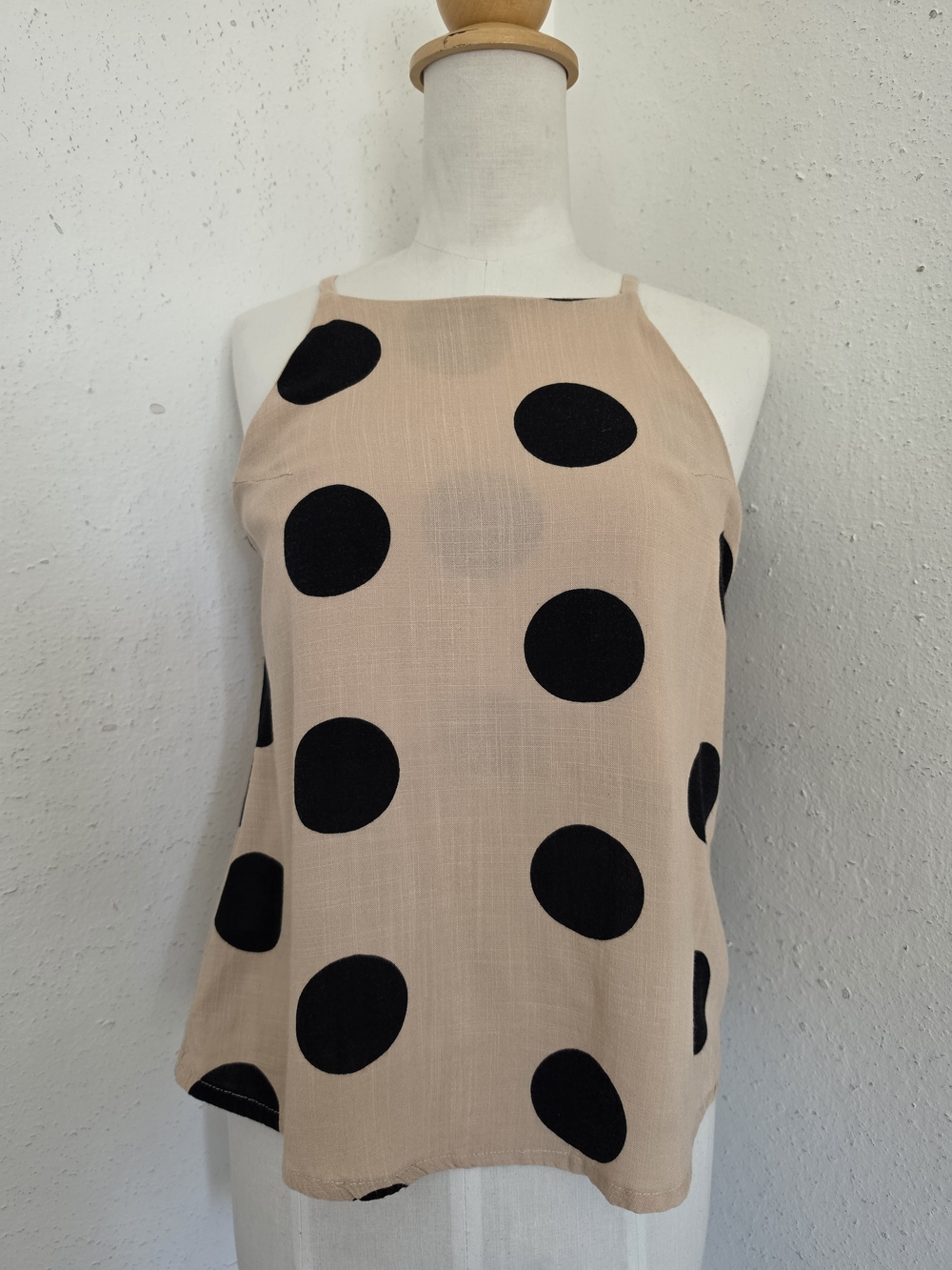Vanilla Italy Beige Polka Dot Halter Tank Top European Summer Size S Camisole